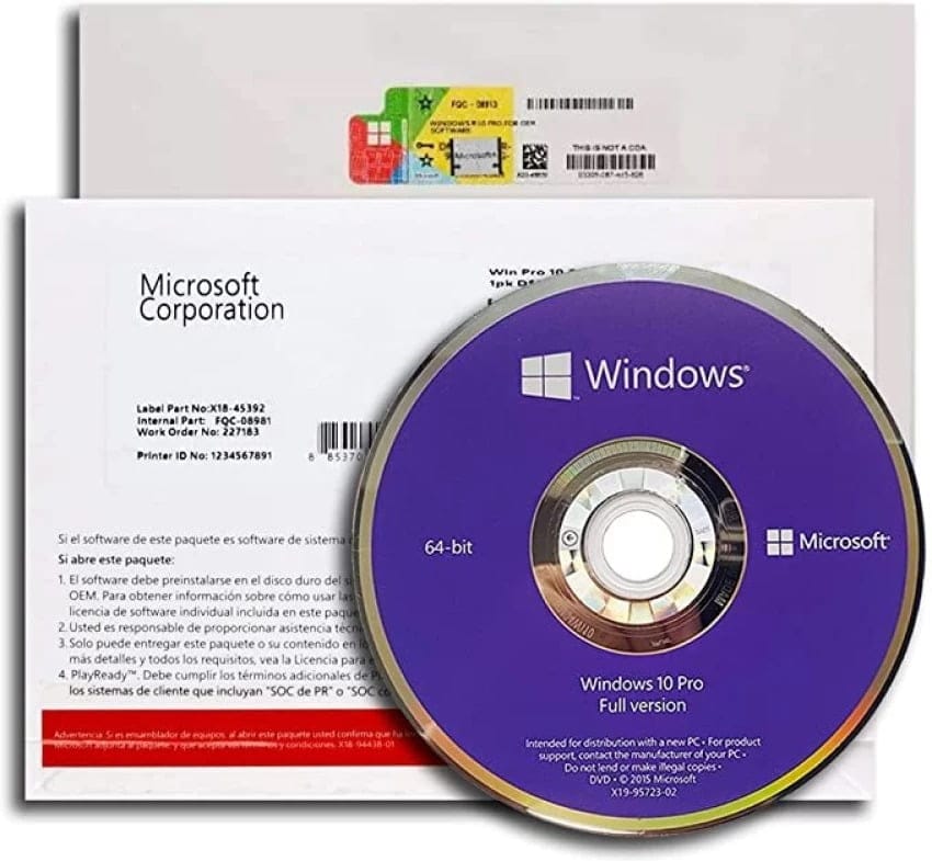 Microsoft Windows 10 Professional OEM DVD Pack