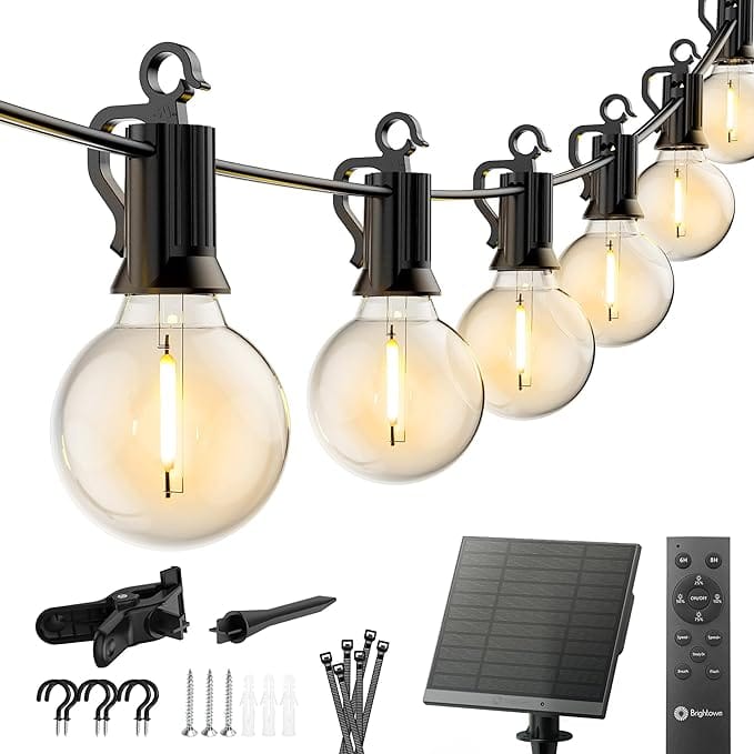 Brightown 58FT Solar String Lights Outdoor with Remote Cable Ties and Hooks Without remote