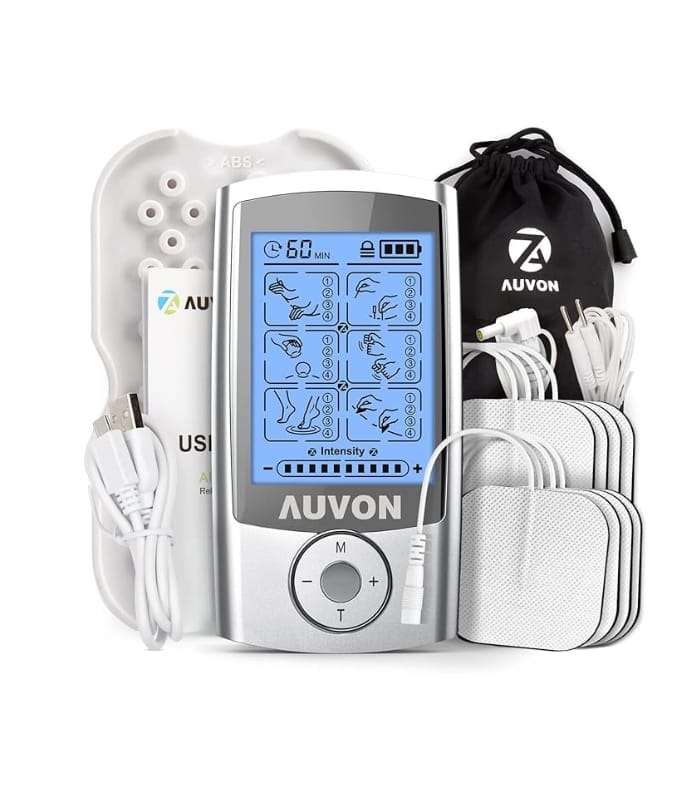 AUVON Rechargeable TENS Unit Muscle Stimulator, 24 Modes 4th Gen TENS Machine with 8pcs 2"x2