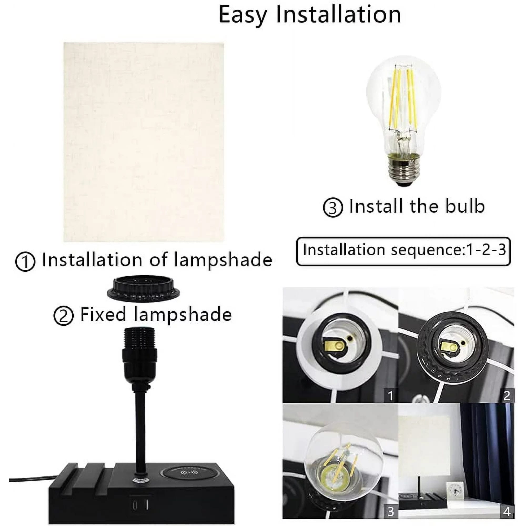 SUNTHIN Table Lamp, 3 Way Dimmable Desk Lamp with 1 USB Port