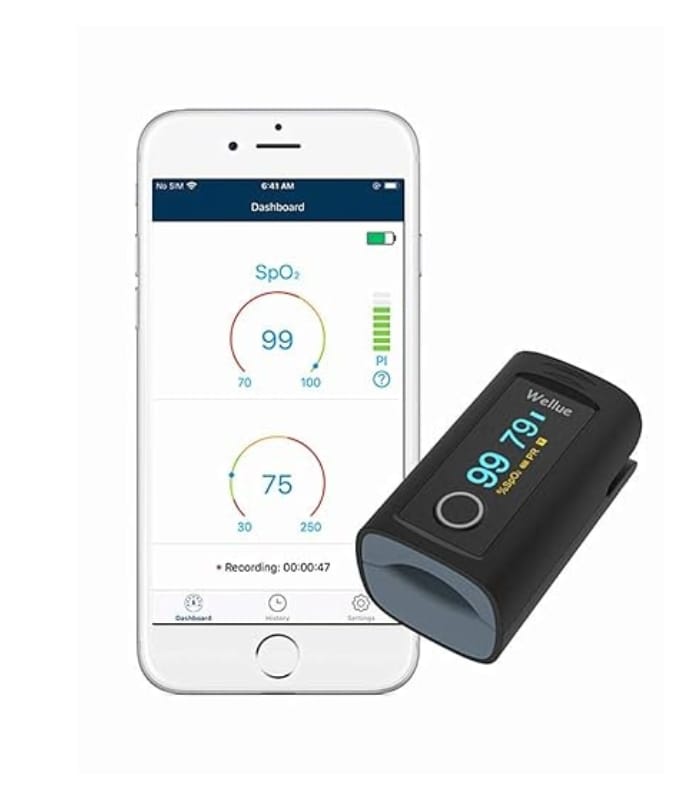 Wellue Oxysmart Bluetooth Fingertip Blood Oxygen Saturation Monitor with Alarm