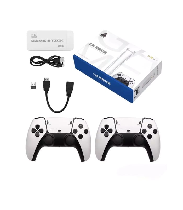 M15 Game Stick 4K Console 64GB with Dual 2.4G Wireless Controllers – 20000 Games