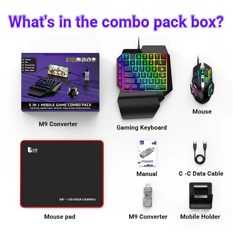 5in1 Mobile Gaming Keyboard Mouse M9 for BGMI