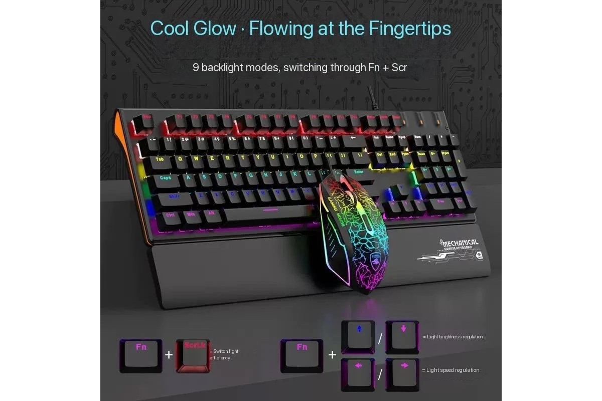 Friend Wolf XT10 Wired Mechanical Keyboard Mouse, Blue Switch