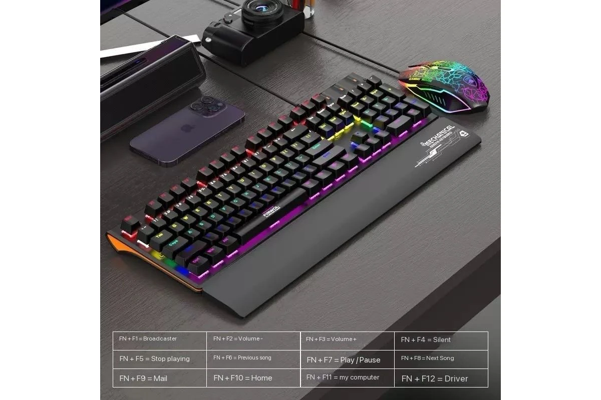 Friend Wolf XT10 Wired Mechanical Keyboard Mouse, Blue Switch